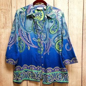 Chico Blue Tropic Paisley Azul Button Down Blouse